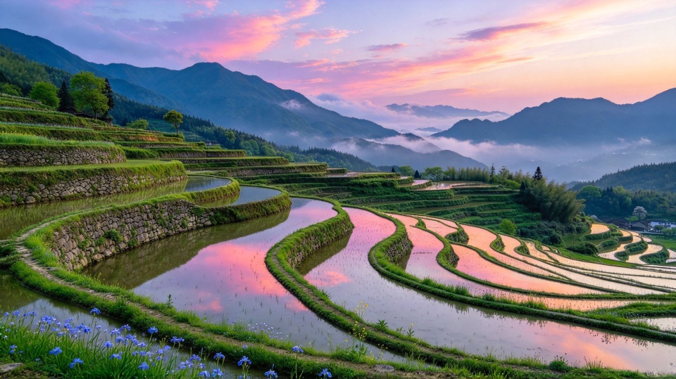 山中山坳的古老石砌梯田