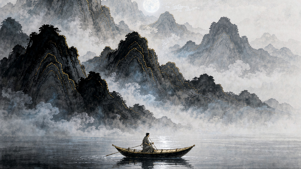 远山扁舟·水墨