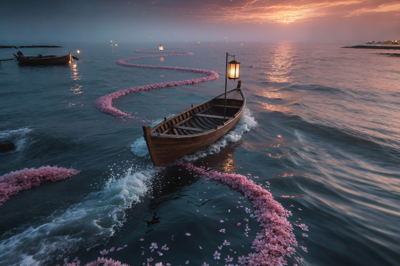 花径灯舟渡霞海