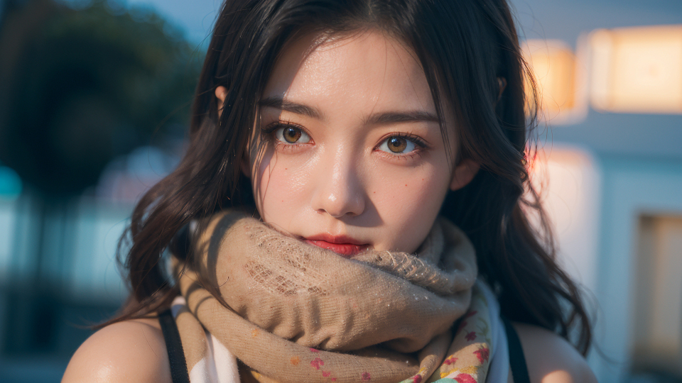围着围巾的长头发美女