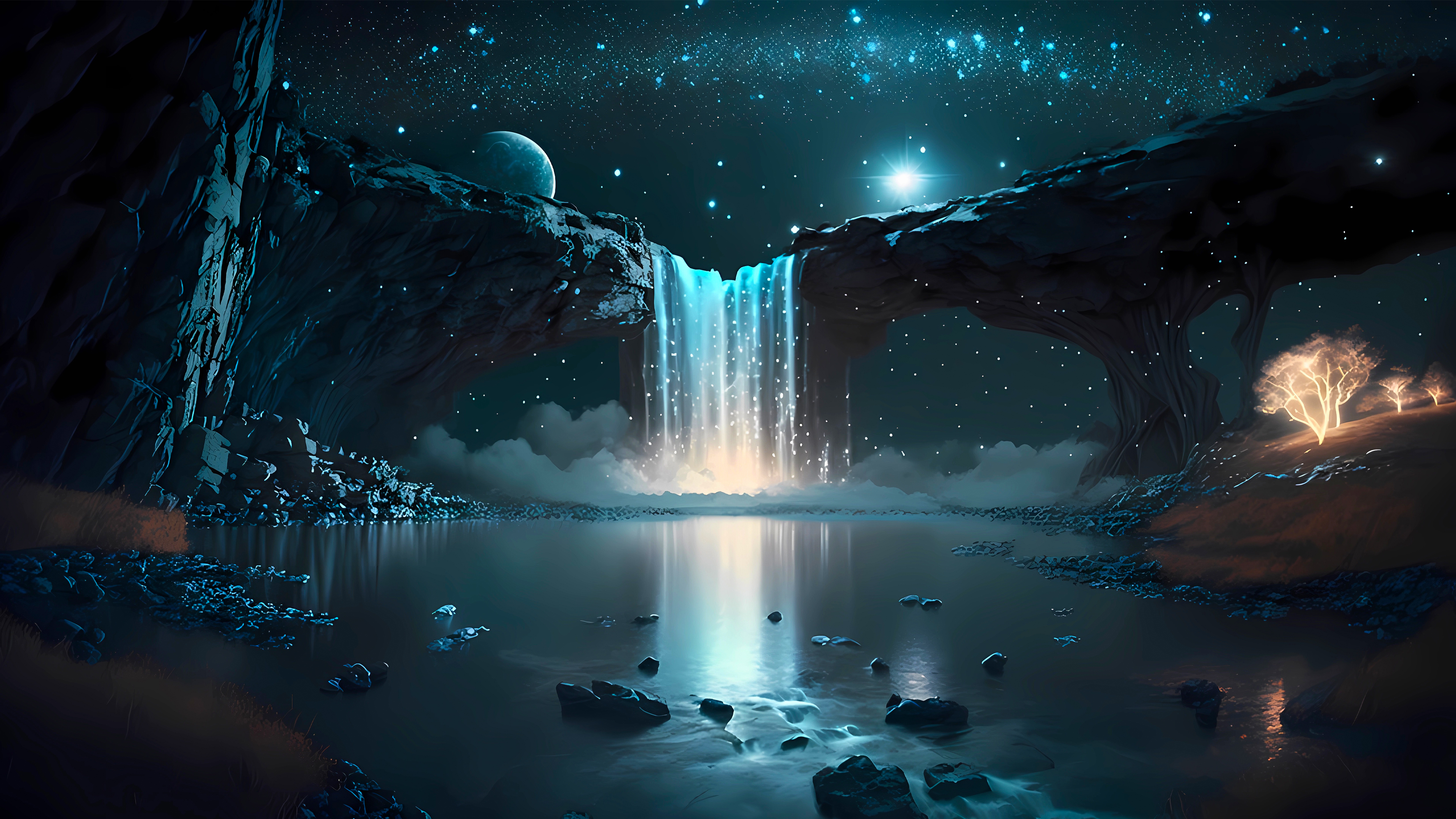 夜晚的瀑布  4K