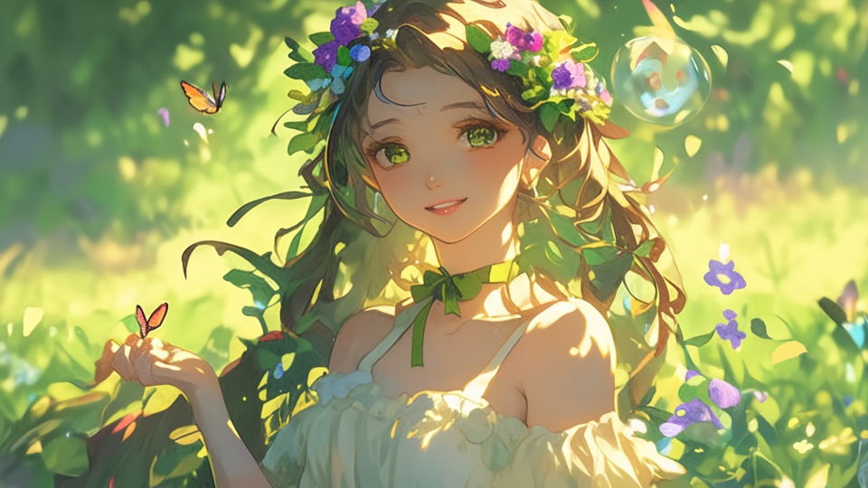 花园睡衣治愈美少女4K超清壁纸