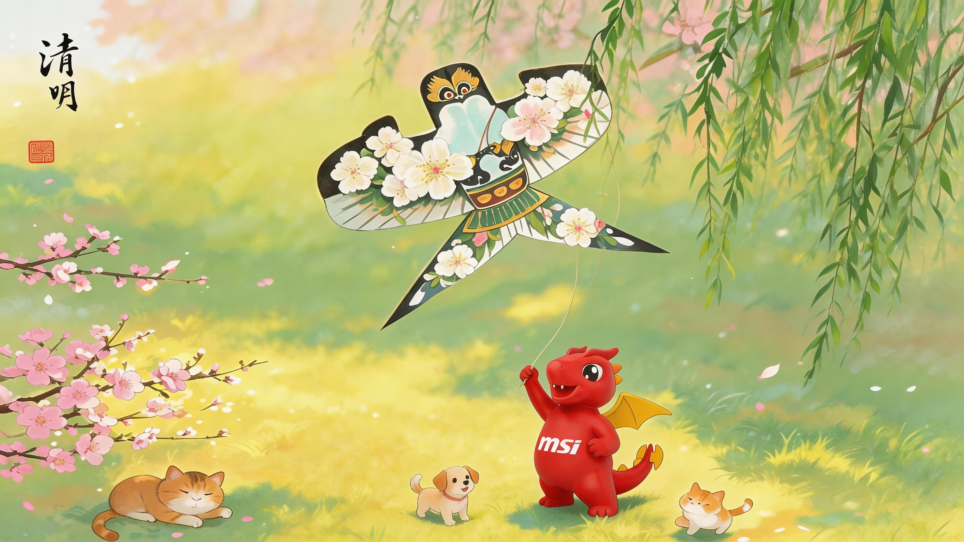 清明放风筝的小红龙