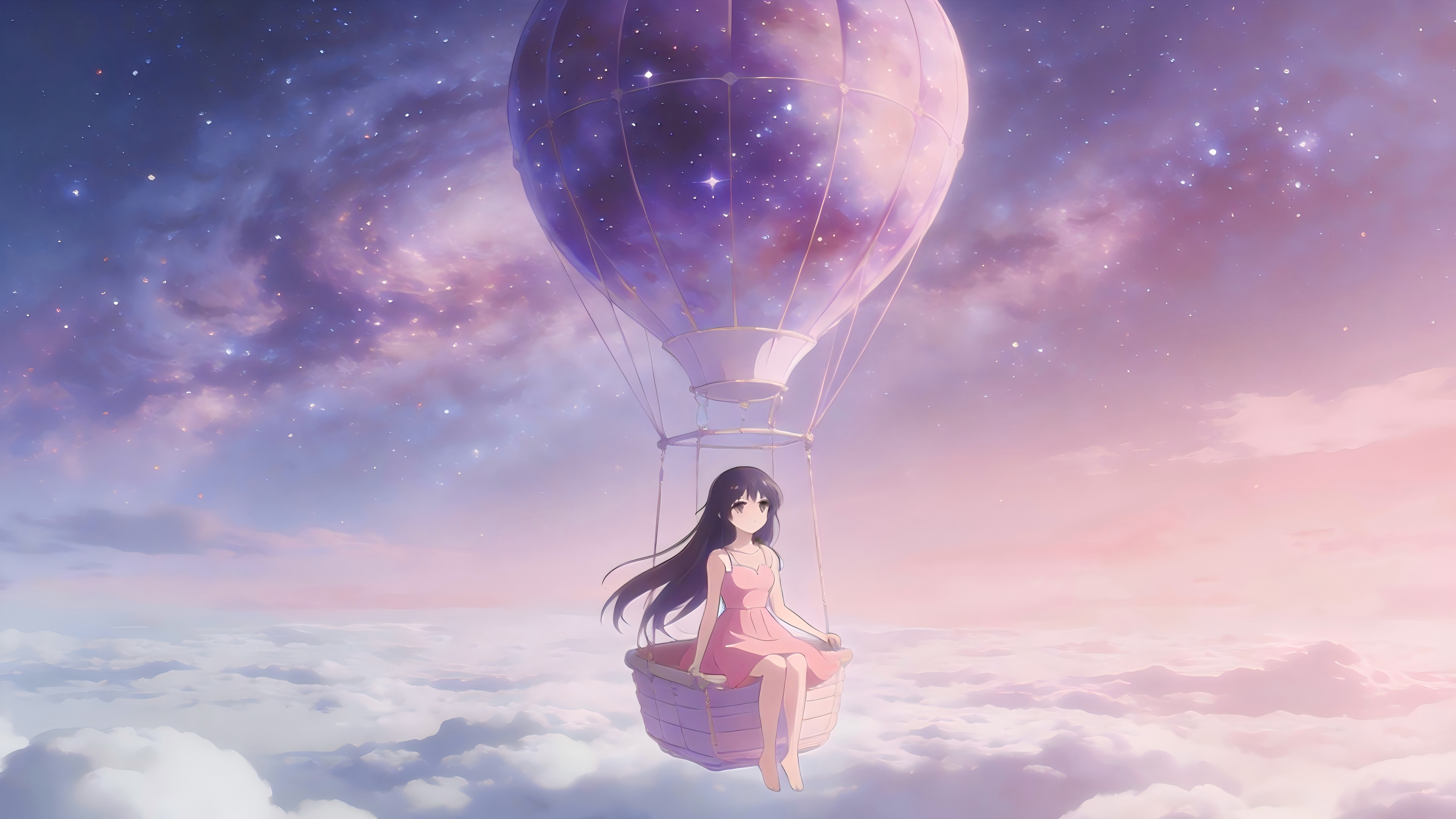 云海之上的星空热气球少女