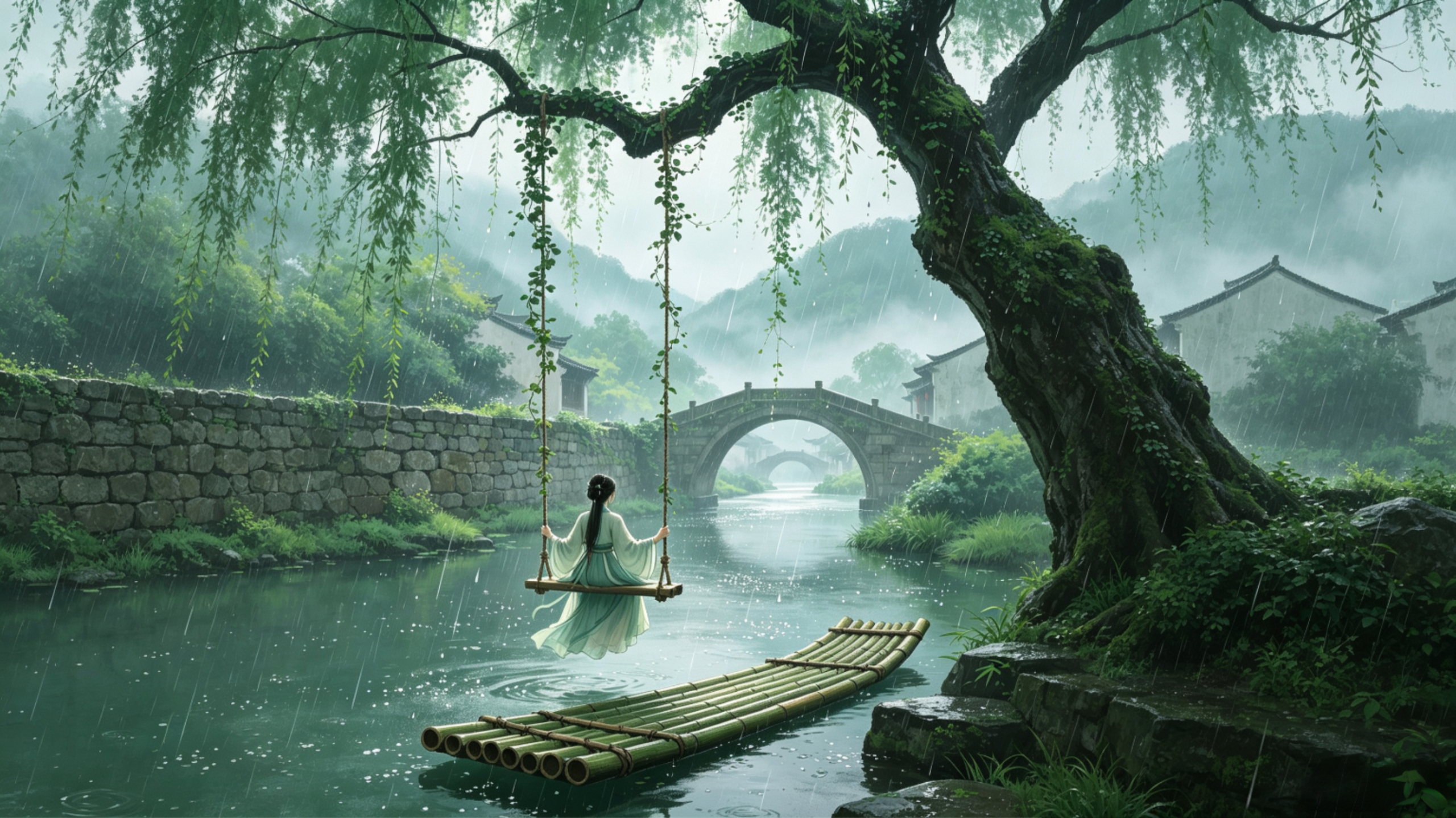 雨渡柳秋千