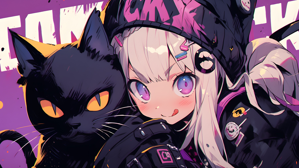 二次元少女与猫