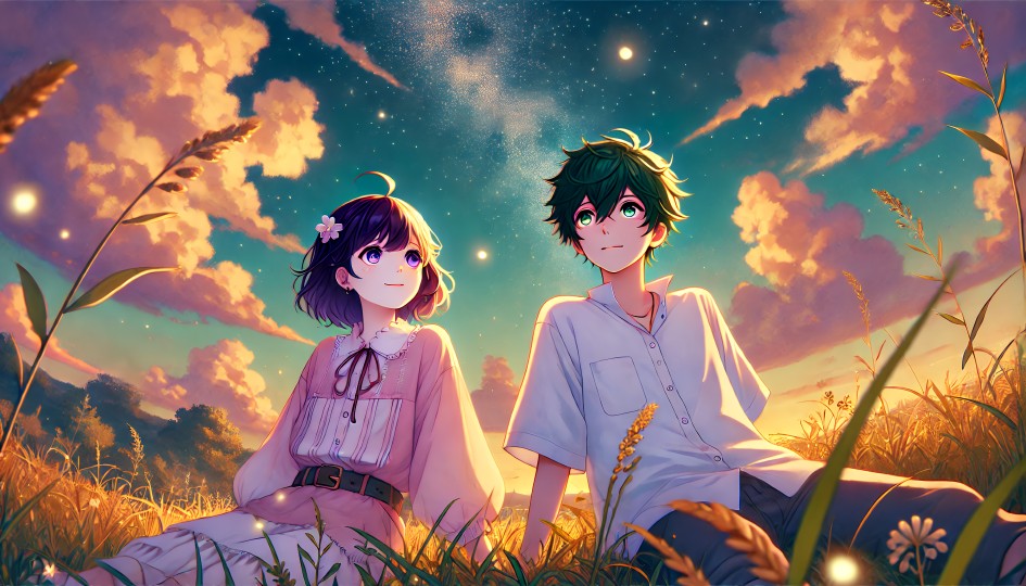 夕阳下惬意的情侣