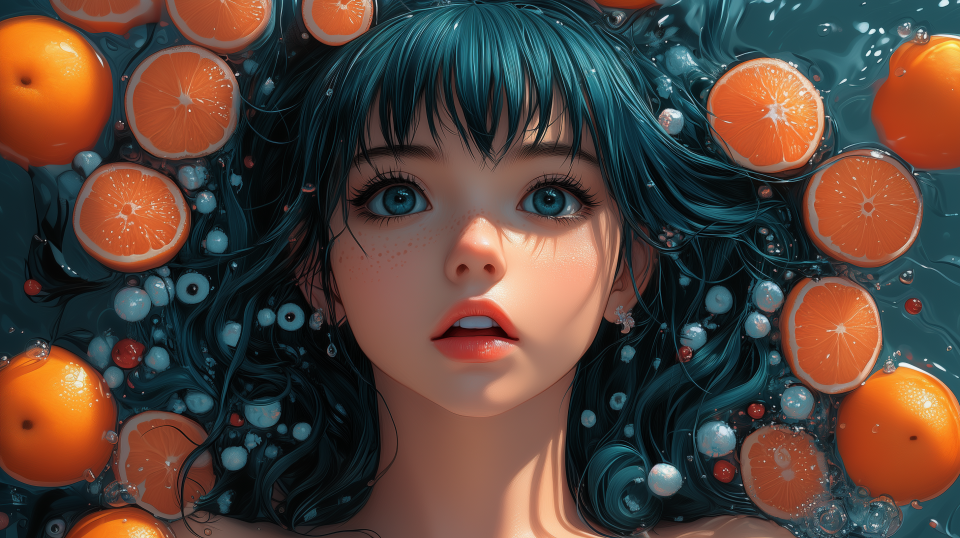 装饰画  橘中美女