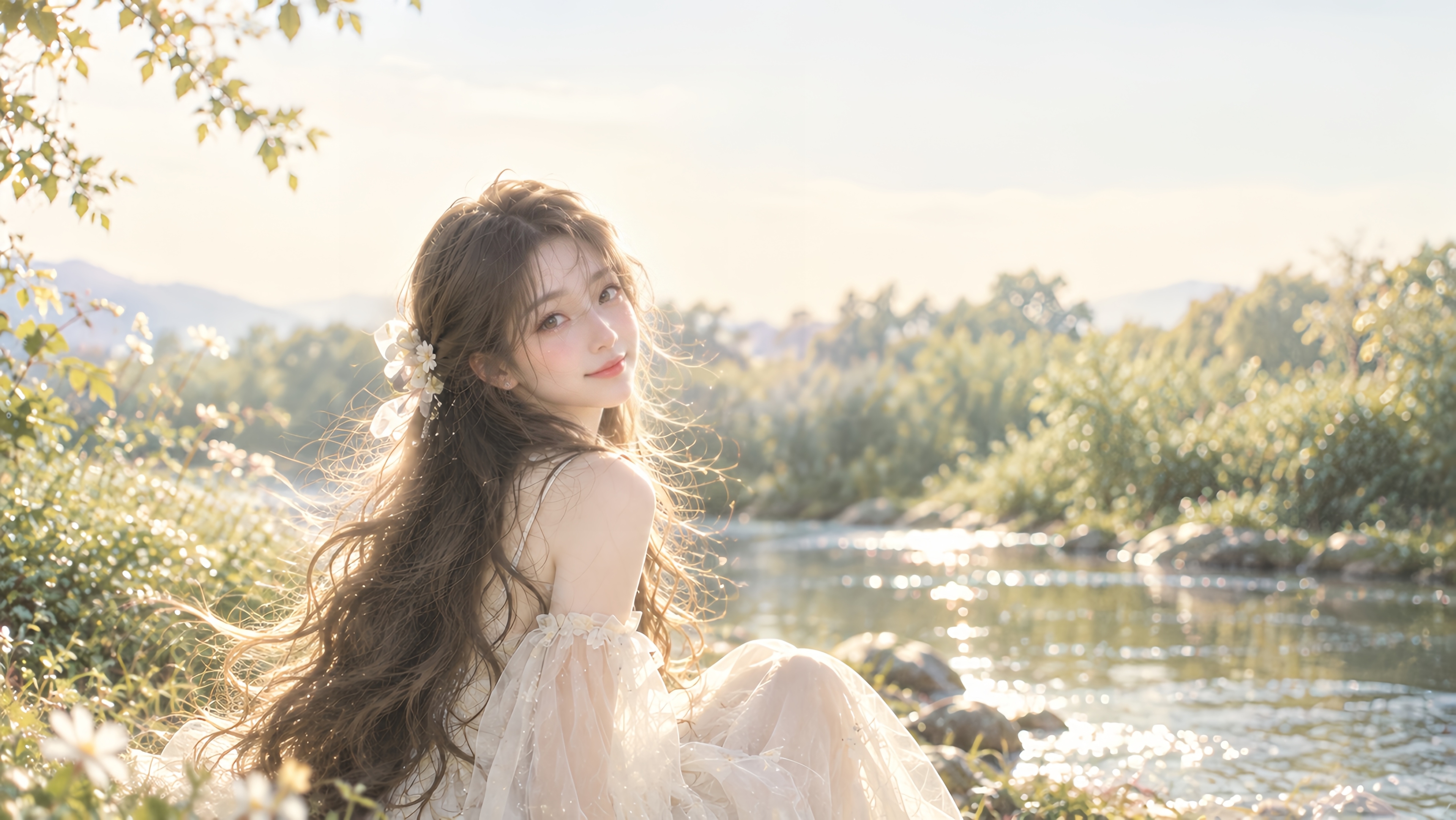 晨光溪流・白纱少女
