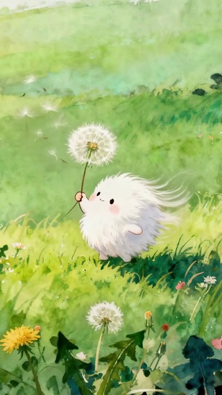 秋草如茵的蒲公英萌约治愈小绒物