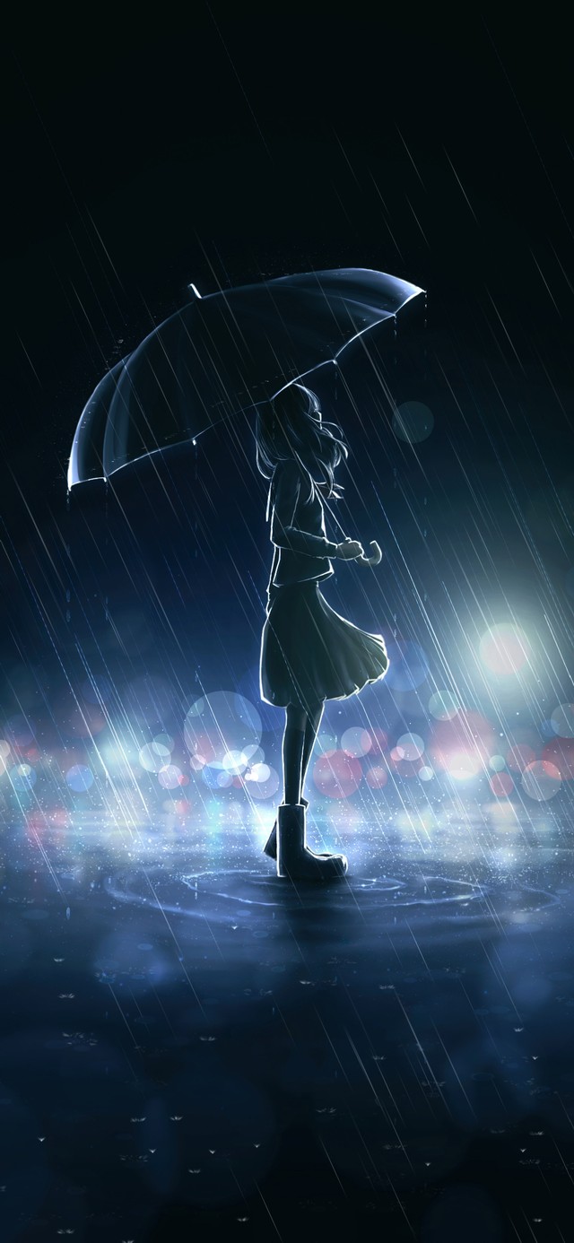 雨夜灯火阑珊处的少女