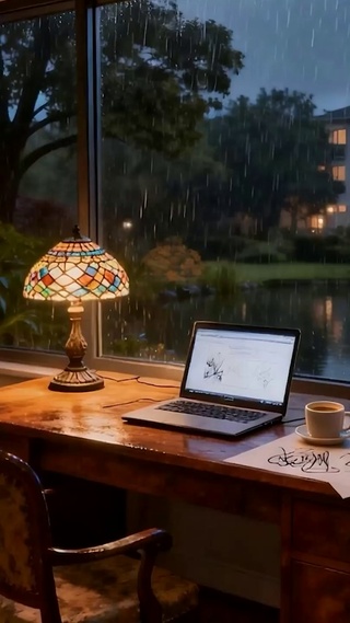 窗外雨天夜景