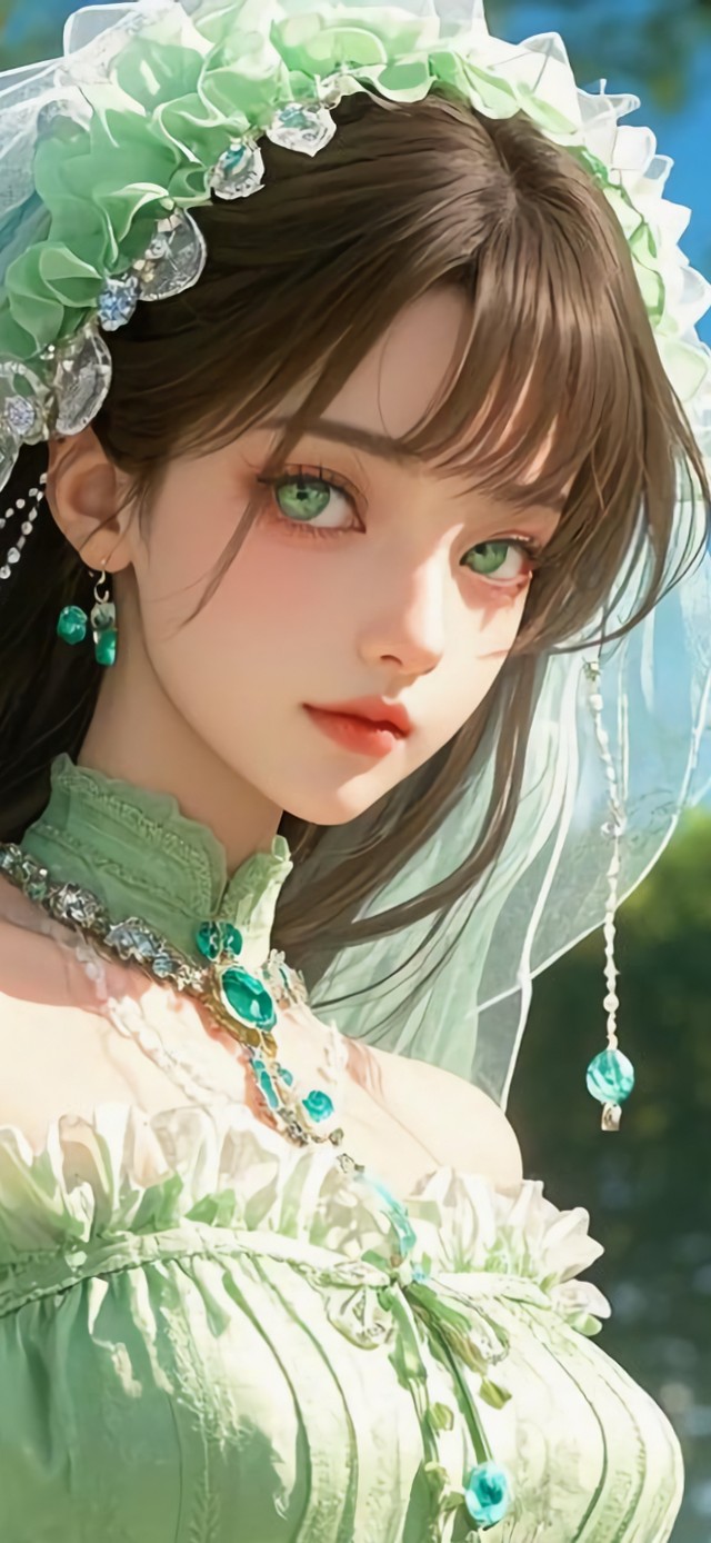 花漾壁纸|绿纱古风新娘