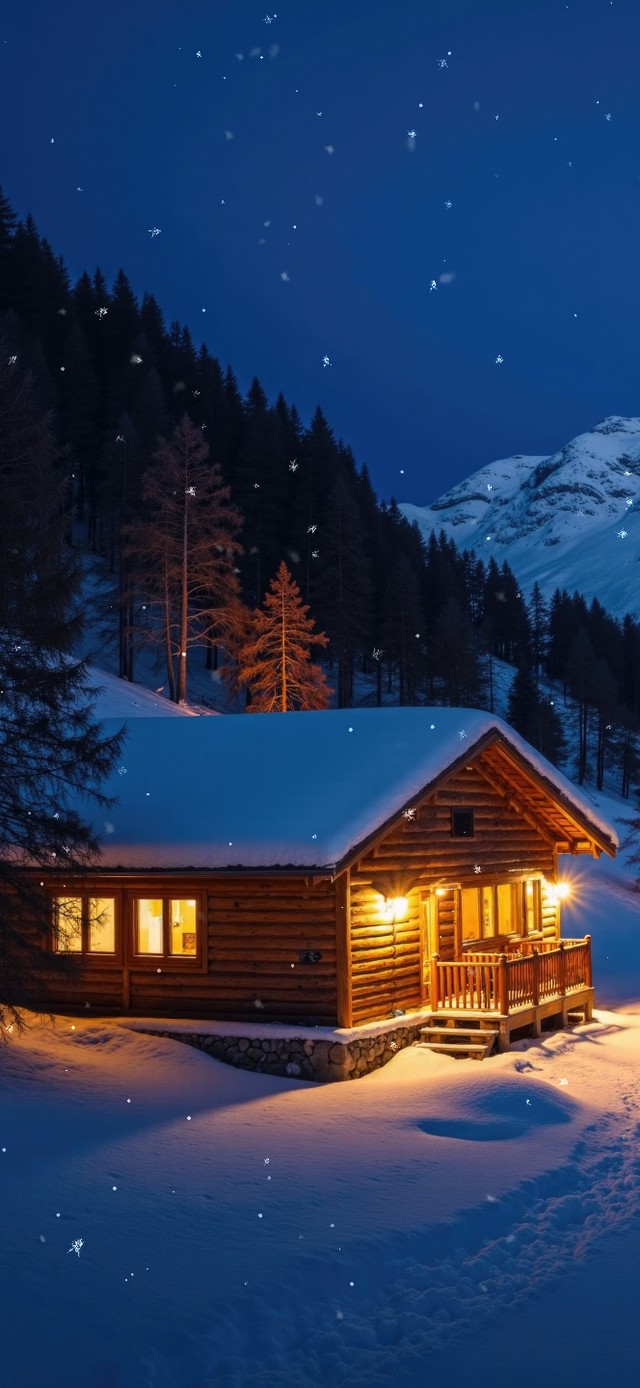 温暖雪夜小屋