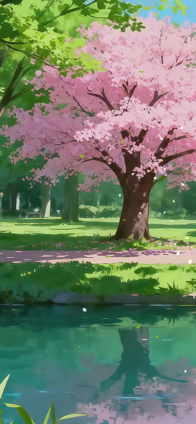 护眼湖边樱花树林