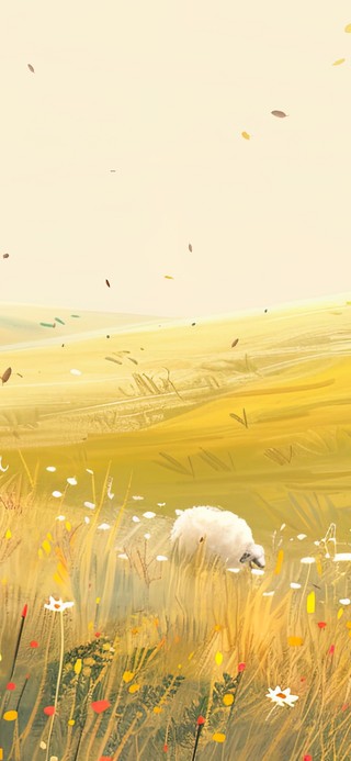 秋日草地羊群