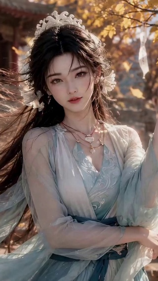秋日山间古风汉服美女