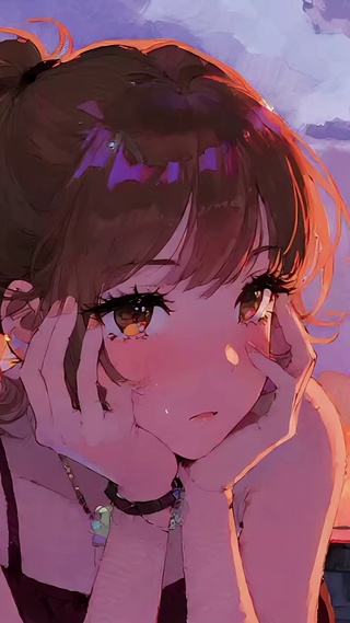 夕阳下的天台少女