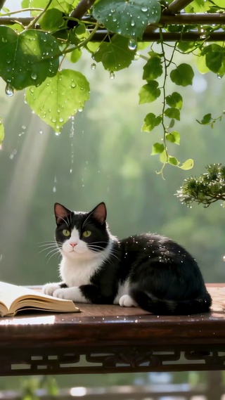 国风治愈庭院小清新雅致猫咪