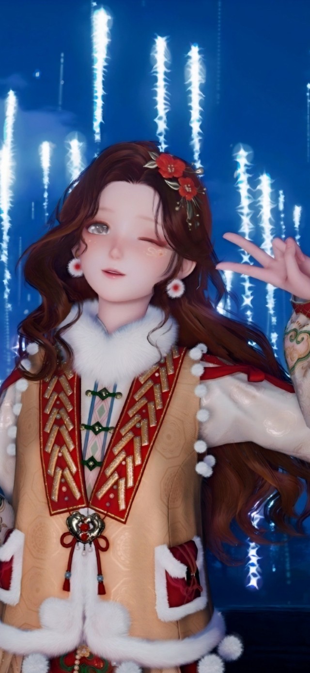 无限暖暖可爱萌复古国风夜景烟花