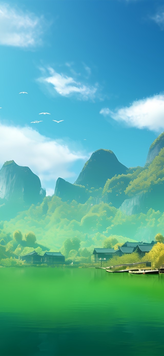 唯美护眼绿色大山