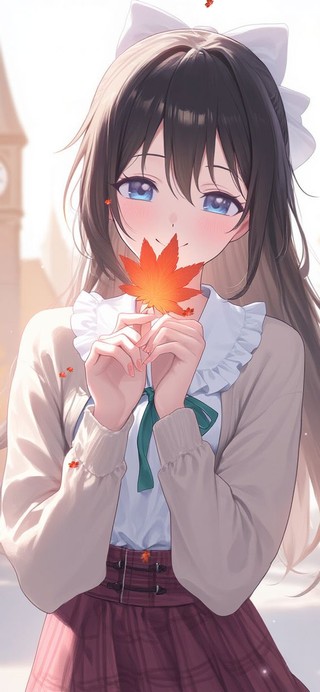 秋日唯美枫叶少女