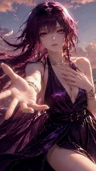 落日海岸紫发二次元美少女