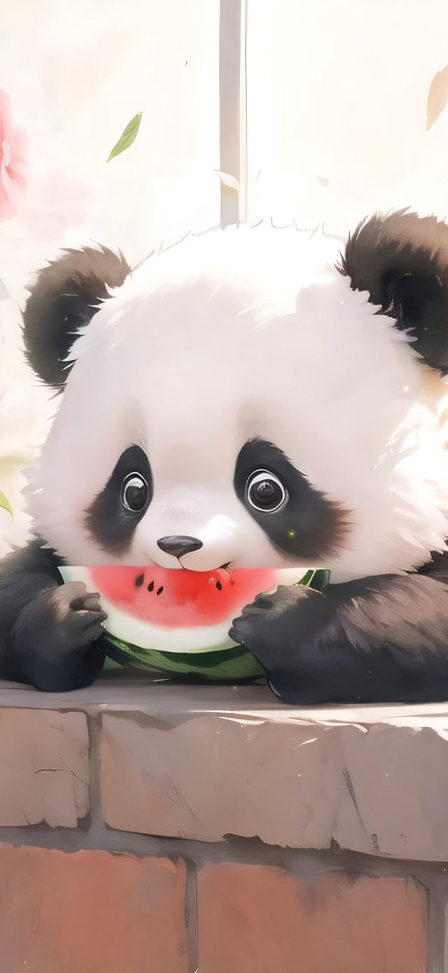 窗边吃西瓜的熊猫