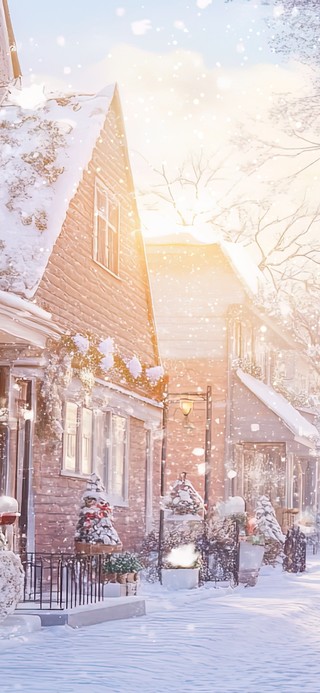 冬日圣诞飘雪小镇