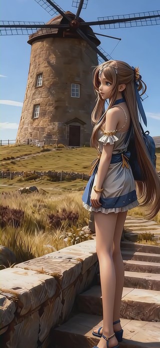 苏格兰风车下的北欧女神4k