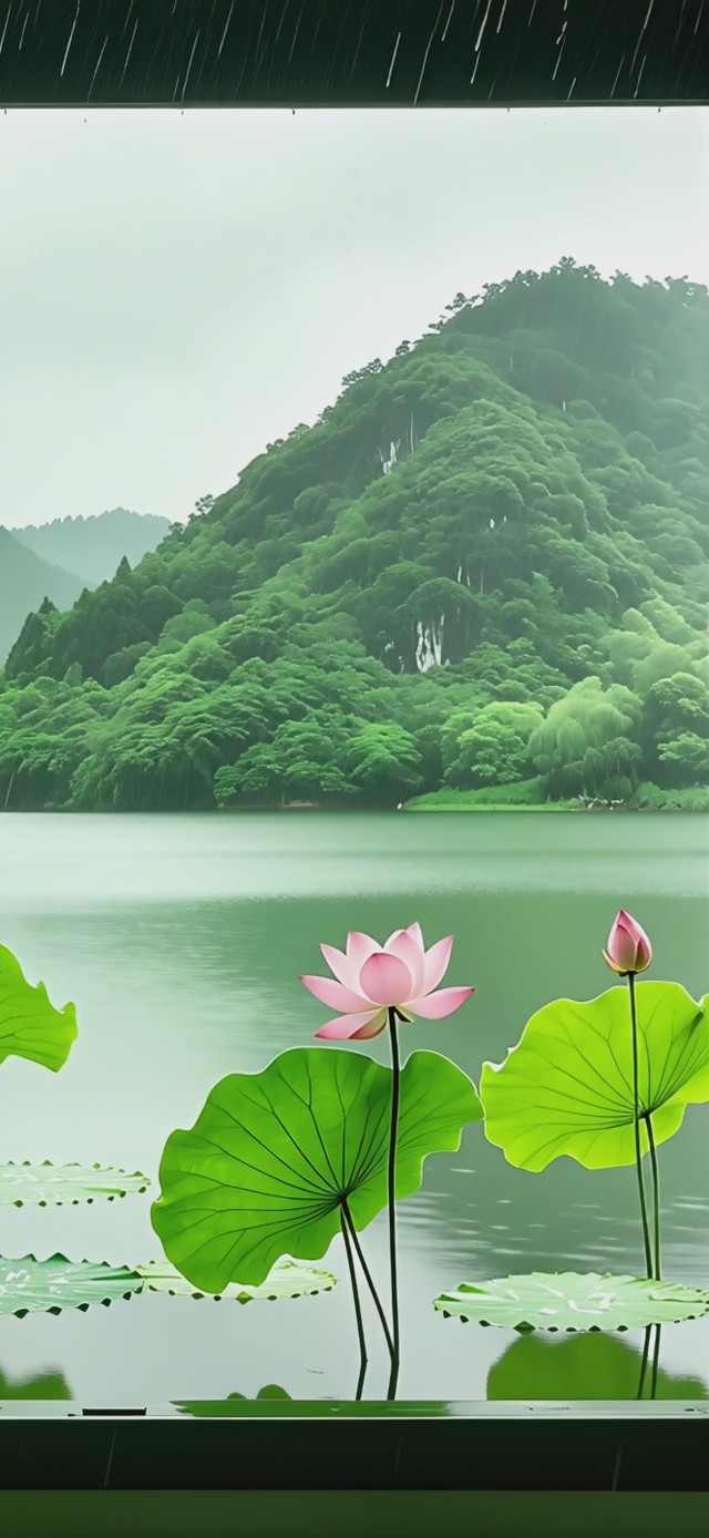 雨落荷塘山含烟