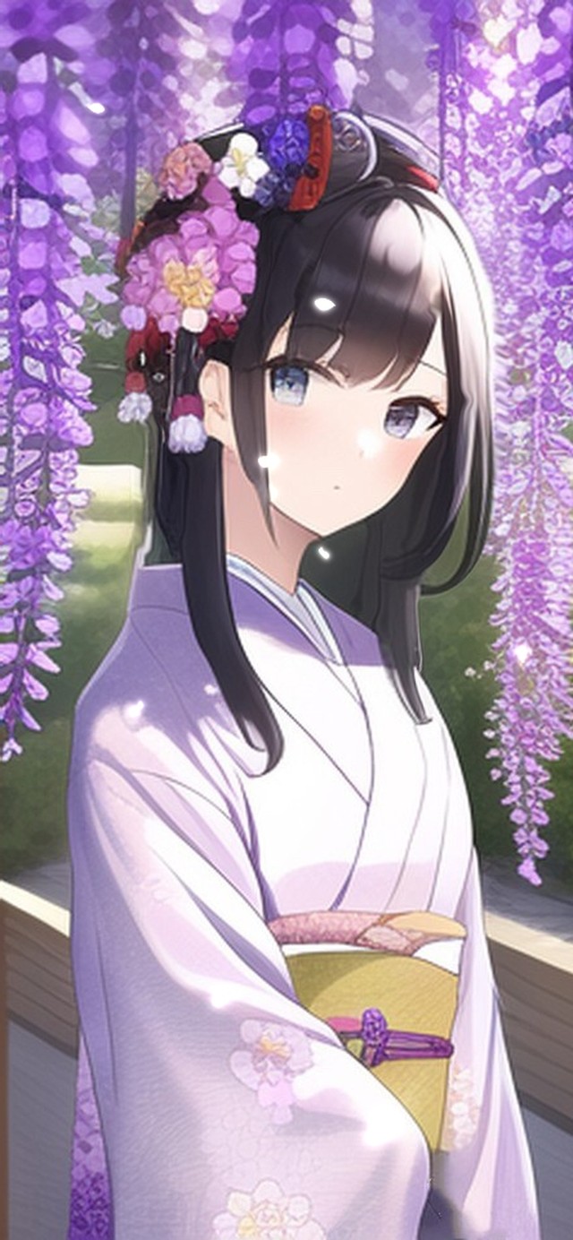 紫藤花下的少女