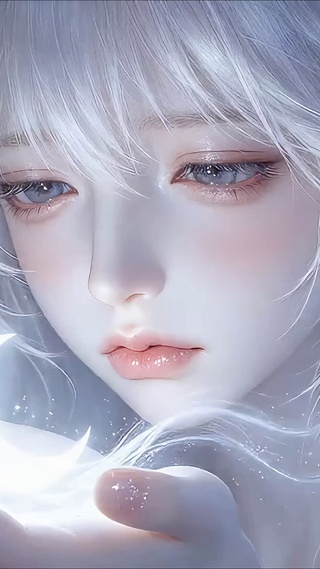 唯美掌心月白发少女
