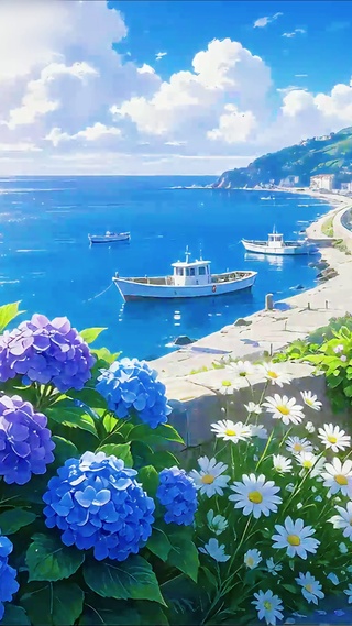 唯美海岸绣球花
