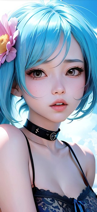 4K海边蓝发少女