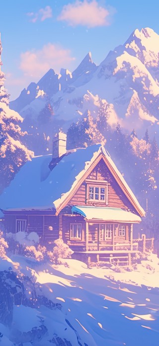 乡村木屋与雪景