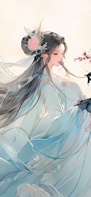 中秋少女赏月