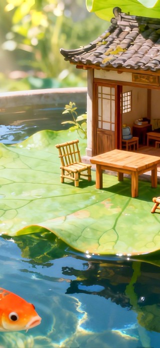 水缸中的微观荷花小屋