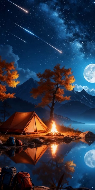 蓝色皓月枫树帐篷篝火