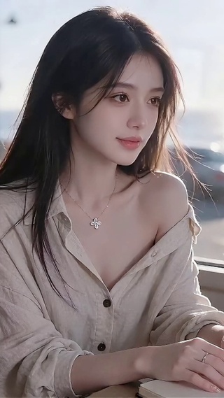 海边咖啡屋少女