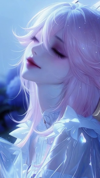 雨中粉发二次元美少女