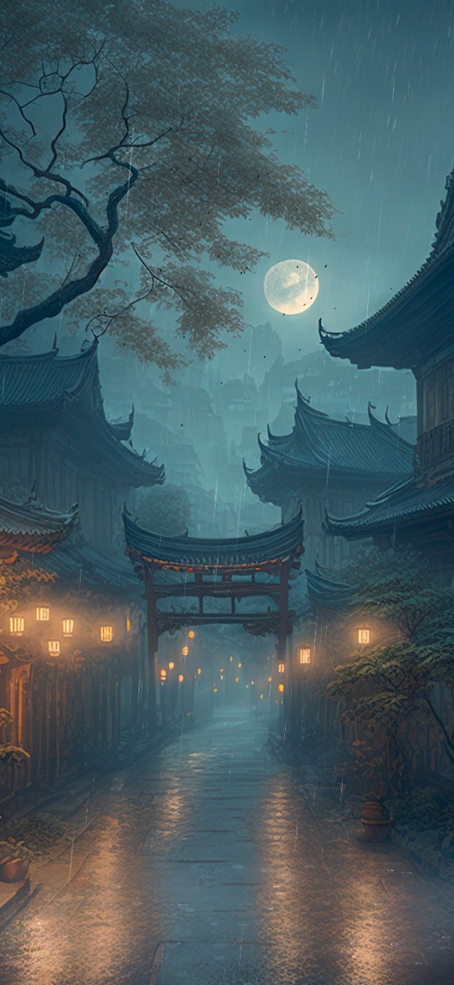 古镇雨夜