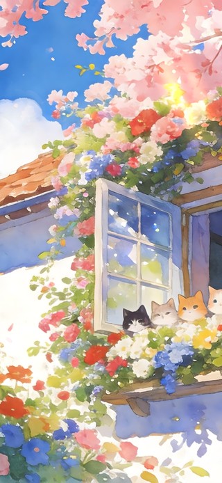 花都开好，喵也到齐~