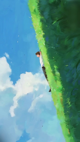 躺草看天空的少年