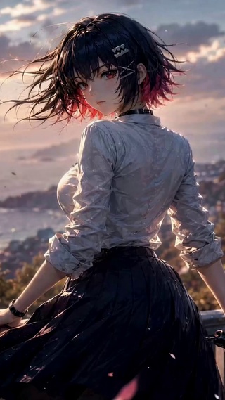 海风夕照少女