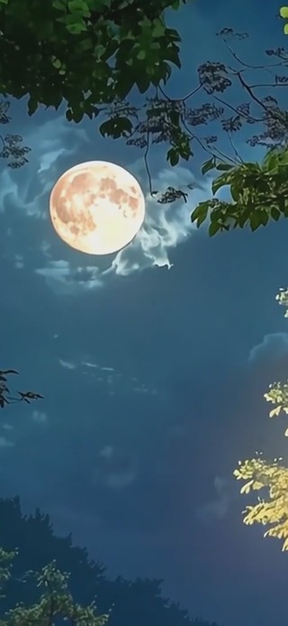 4k古建筑庭院的中秋夜空月亮