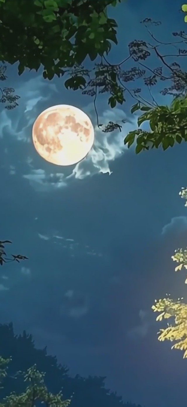4k古建筑庭院的中秋夜空月亮