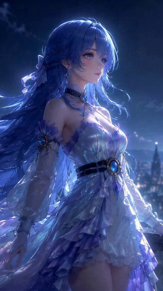 月夜蓝发梦幻美少女