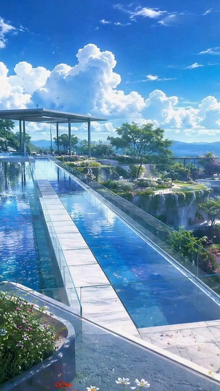 晴空半山无边泳池美景