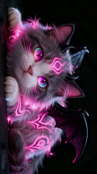 粉色光纹与蝙蝠翼萌系喵星人魔王